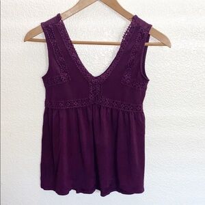 Mudd Purple Floral Detail Thick Strap Tank Top